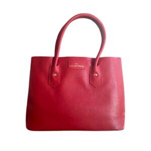 MADE IN ITALIA Genuine Leather Red Tote Handbag Dual Handles Large NWOT
